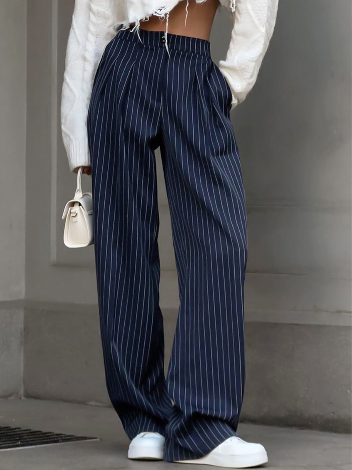 Serene Cove™ | Pinstripe Pleated Wide-Leg Pants