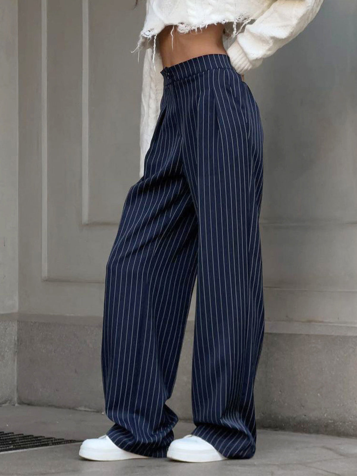 Serene Cove™ | Pinstripe Pleated Wide-Leg Pants