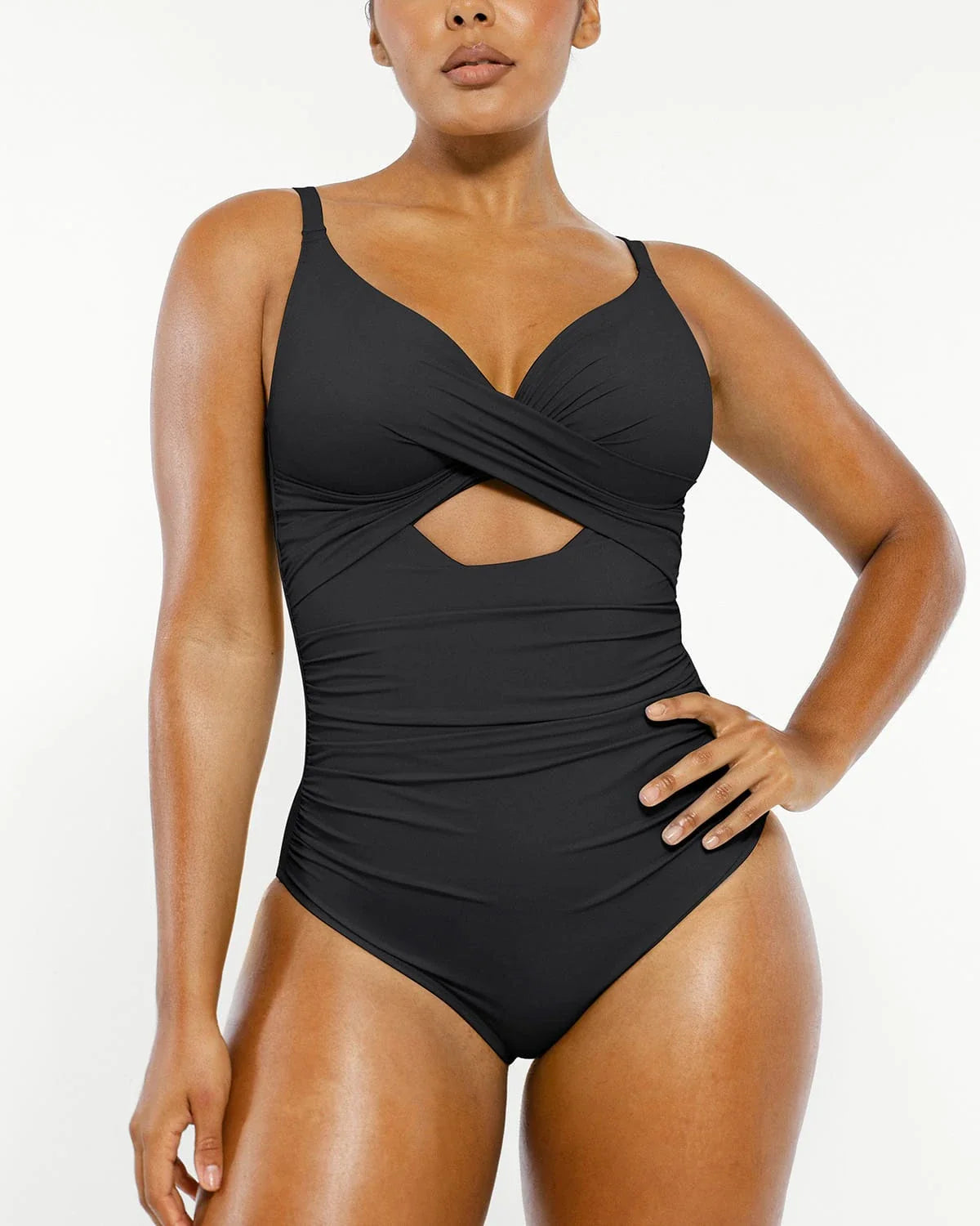 Serene Cove™ | Smart Sculpt Ribbed Cutout-Front Shaping Swimsuit