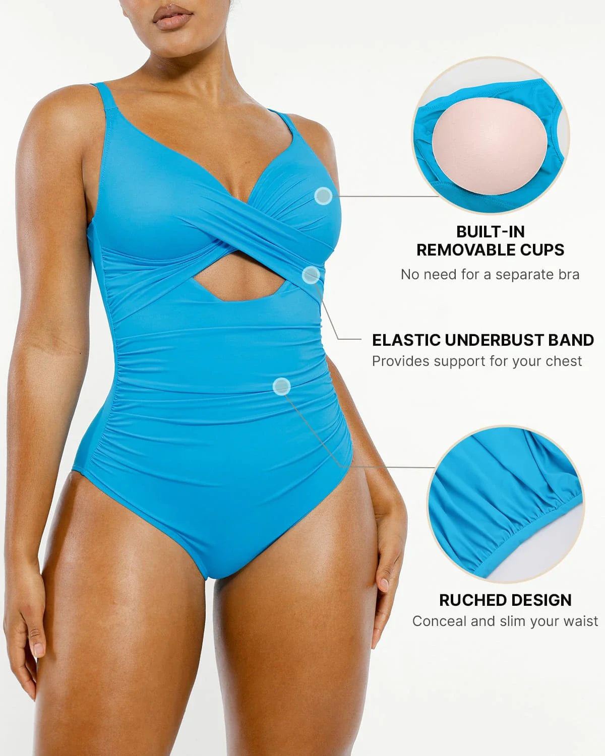 Serene Cove™ | Smart Sculpt Ribbed Cutout-Front Shaping Swimsuit