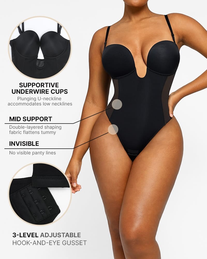 Serene Cove™ | AirSlim® Deep Plunge Low-Back Thong Bodysuit