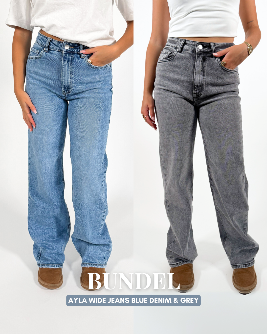 Serene Cove™ | BUNDEL - Ayla wide jeans blue denim & grey