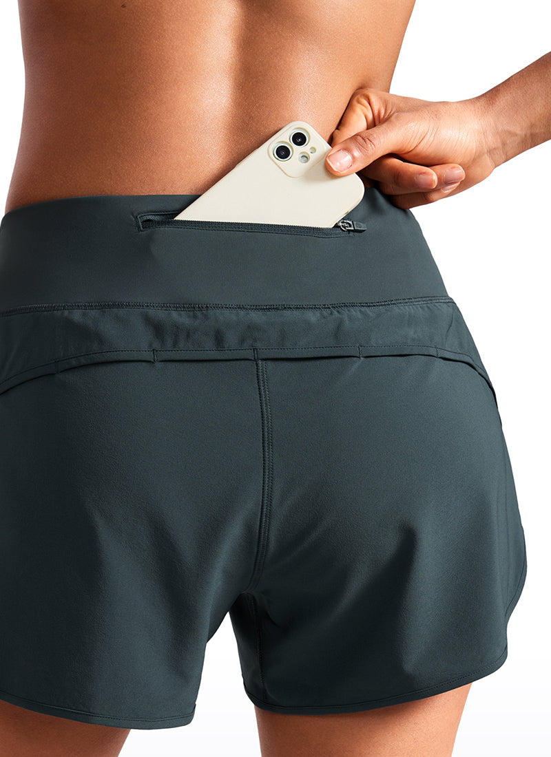 Serene Cove™ | Feathery-Fit Zachte Mid-Rise Gevoerde Korte Broek met Achter Rits Zak 4''