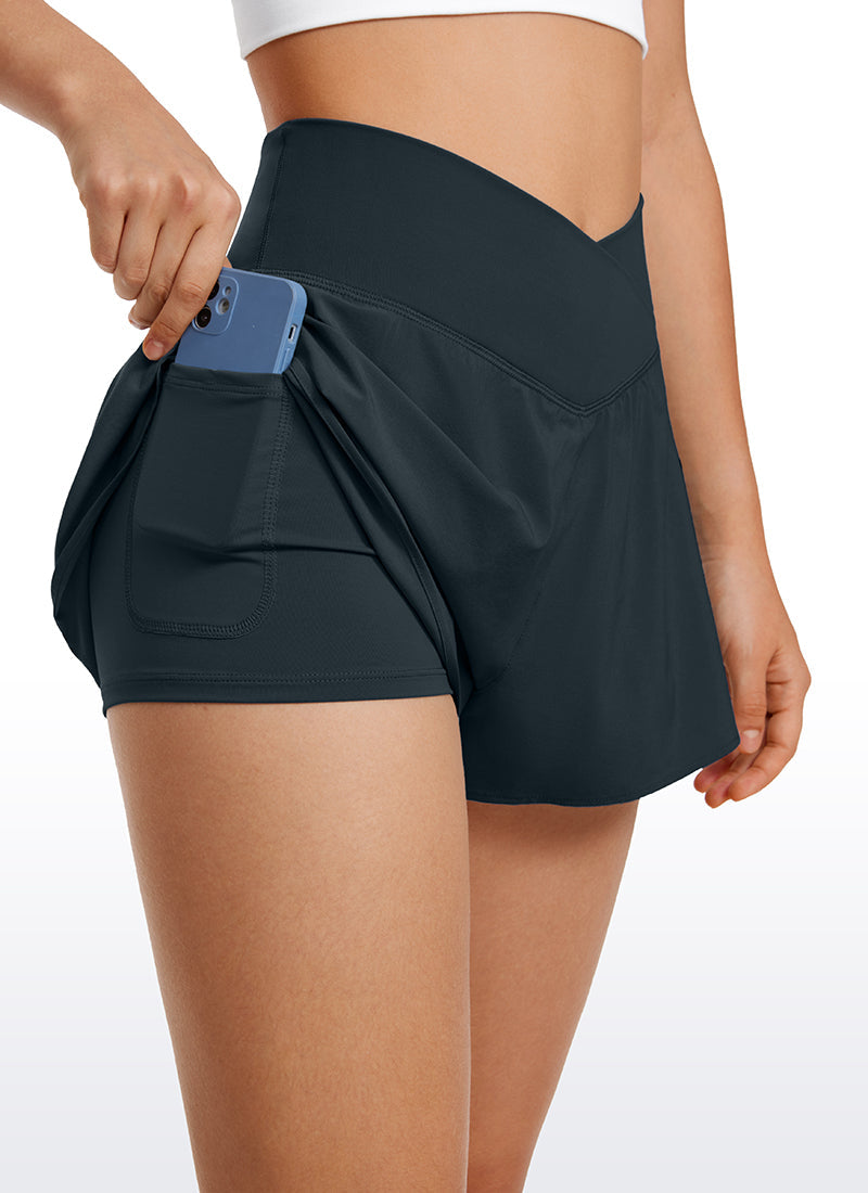 Serene Cove™ | Feathery-Fit Zachte 2 in 1 Flowy High Waisted Shorts - V Cross Waist