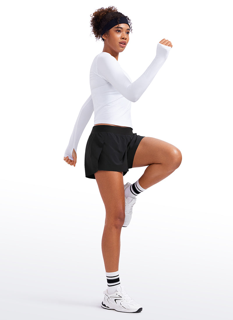 Serene Cove™ | Feathery-Fit Zachte Low Waisted V Split Mesh Gevoerde Shorts 2.5''