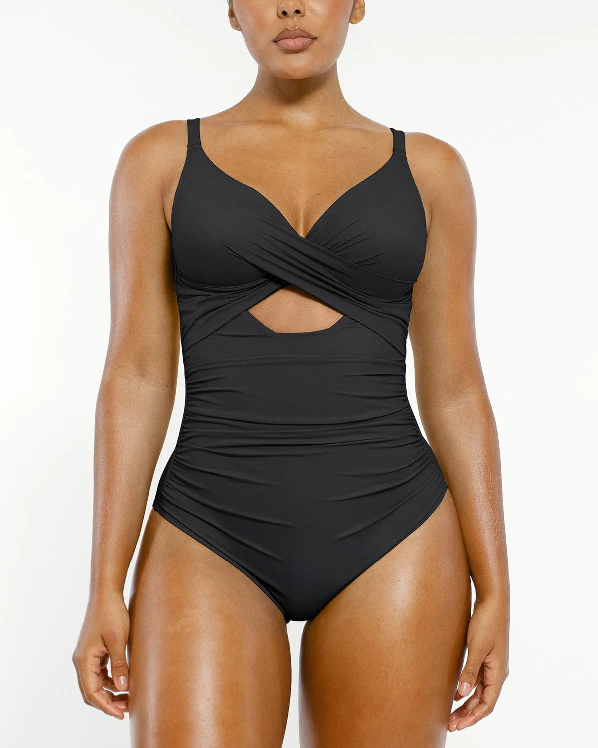 Serene Cove™ | Smart Sculpt Ribbed Cutout-Front Shaping Swimsuit